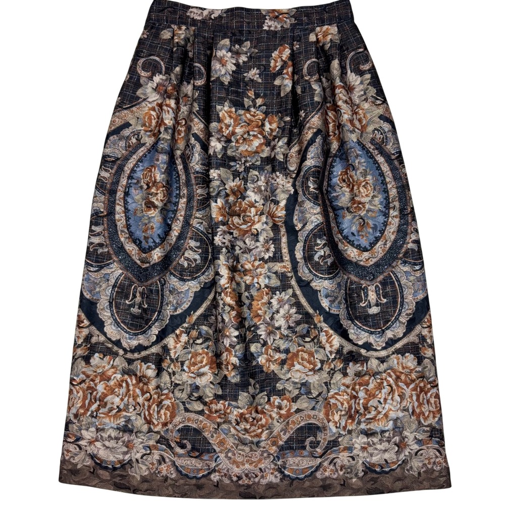 Vintage Jeffrey &‎ Dara Skirt Floral Paisley Tapestry Midi Womens 10 Brown USA